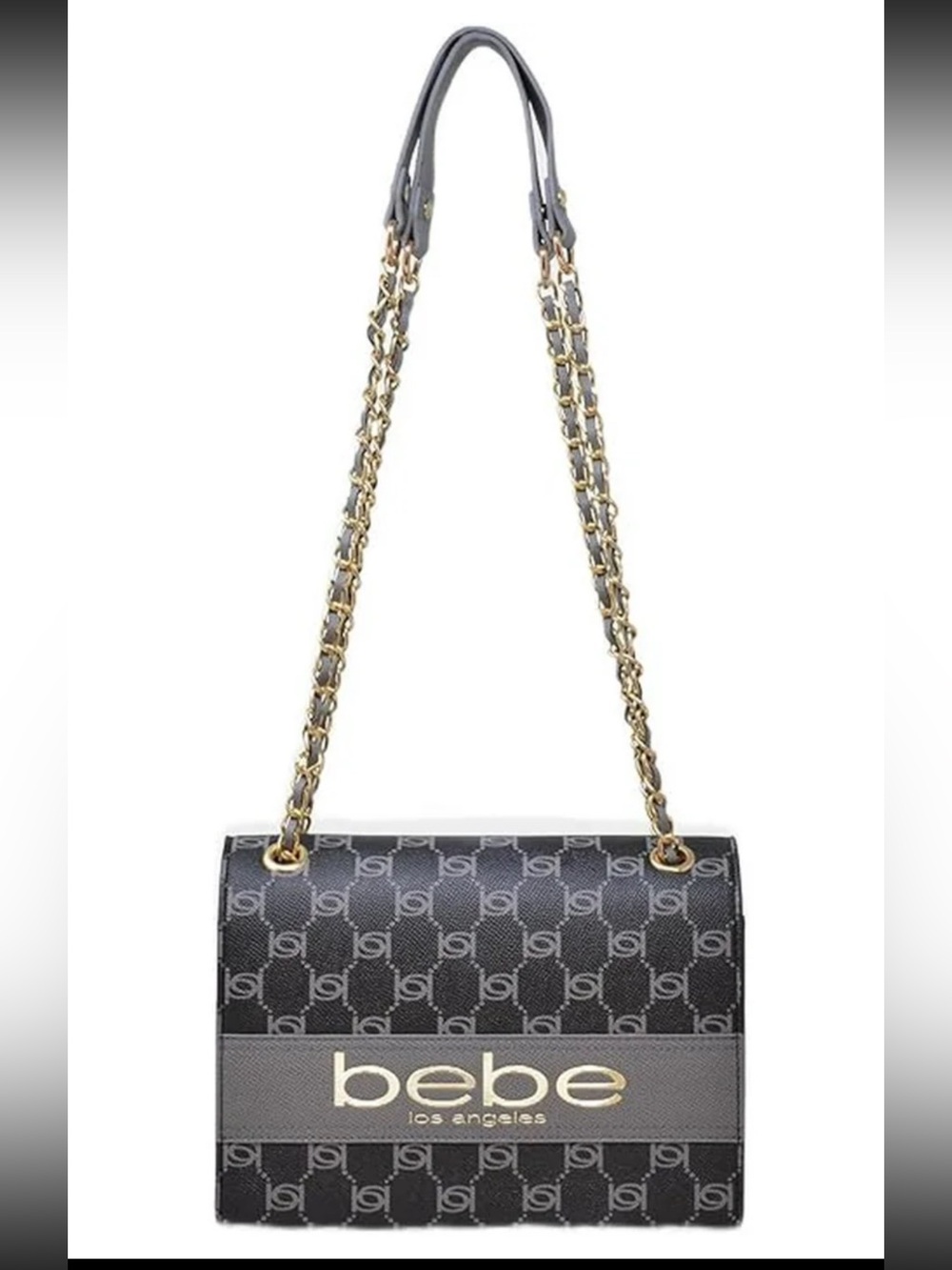 NWOT BEBE Black Logo Chain Shoulder Bag with Gold Hardware